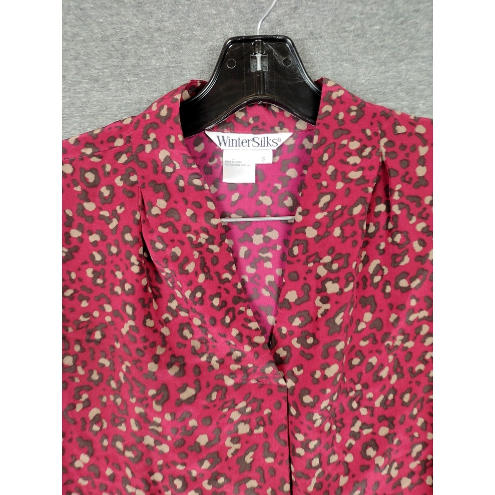 WinterSilks Womens Shirt Small Red Animal 100% Silk Mob Wife Statement Elevated